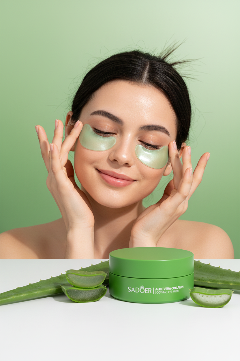 TikTok Product Visual – Sadoer Aloe Vera Eye Mask avec personne